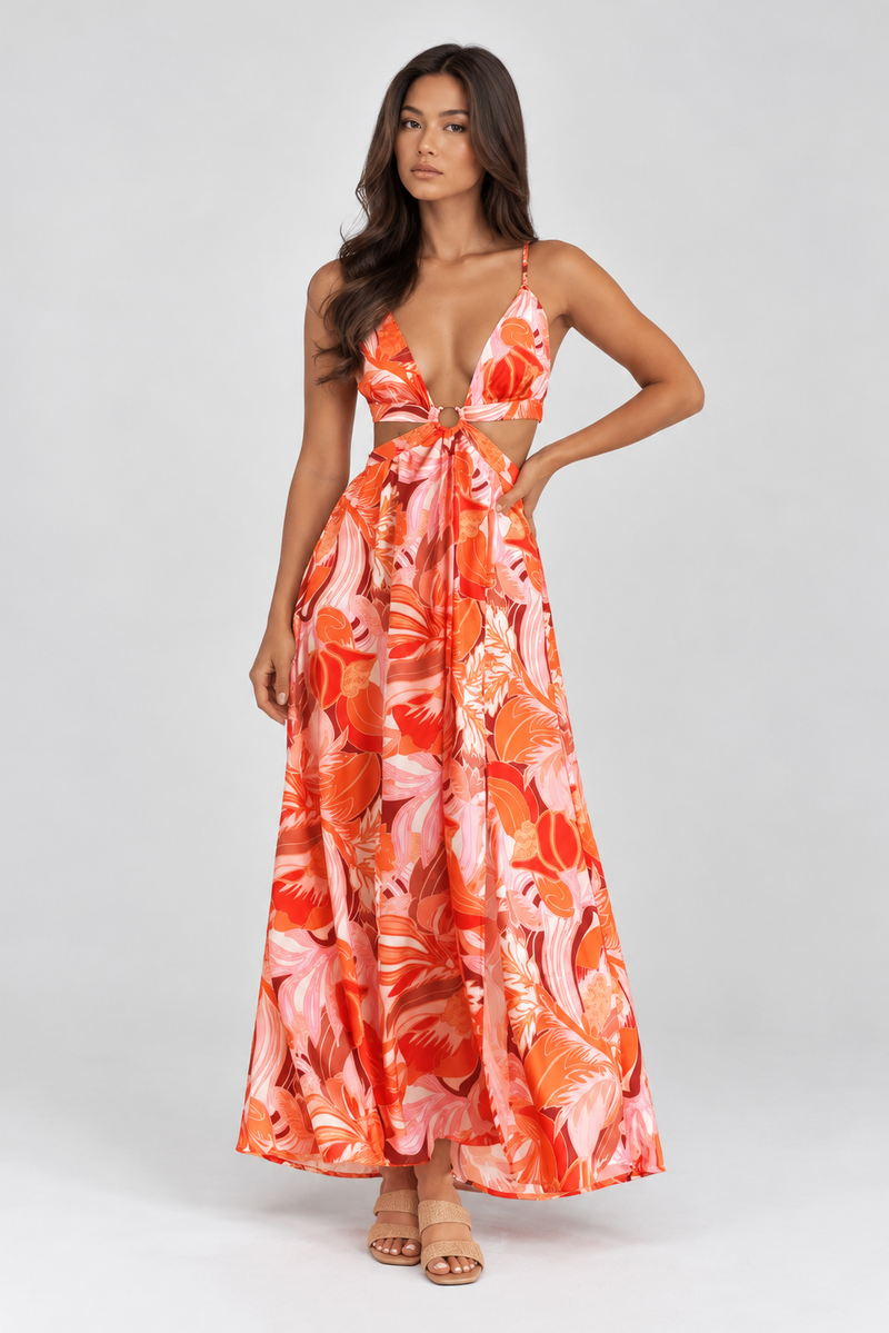 Pearl and Sea Orange Maxi Dress